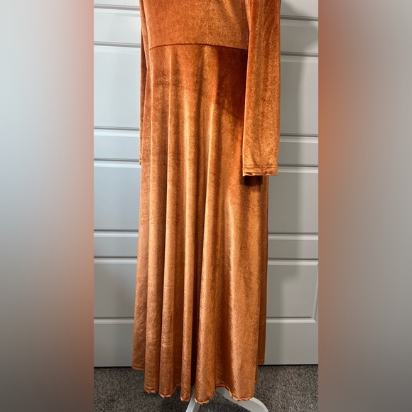 Velvet Copper Renaissance Castlecore‎ Maxi Dress Long Sleeve Ruffle Shoulder SM - Picture 3 of 7